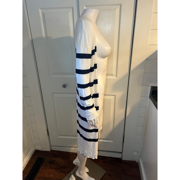 MudPie White Striped Light Weight Duster Cardigan Sweater - Picture 3 of 5